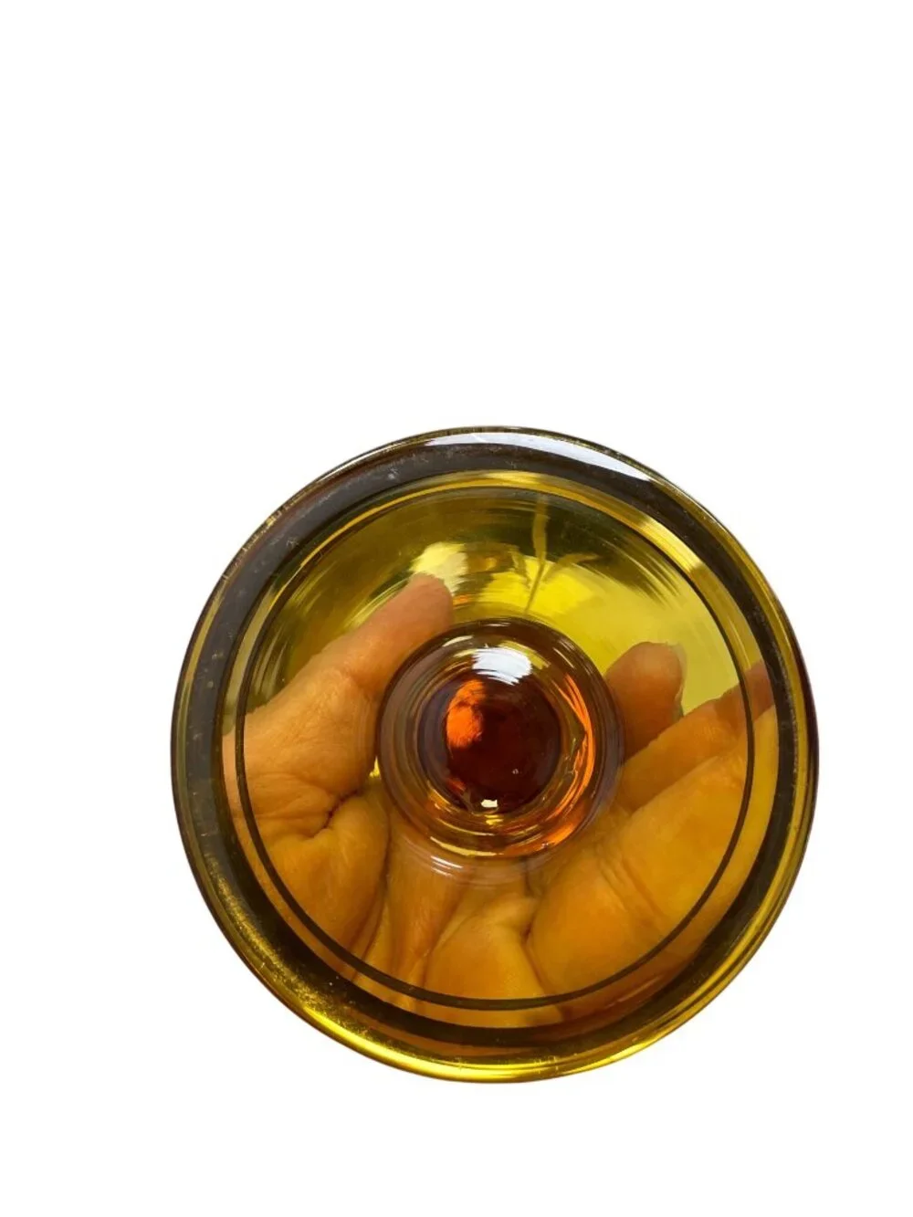 Romanian Vintage amber glass gold leaf pedestal candy dish SKU 140-814